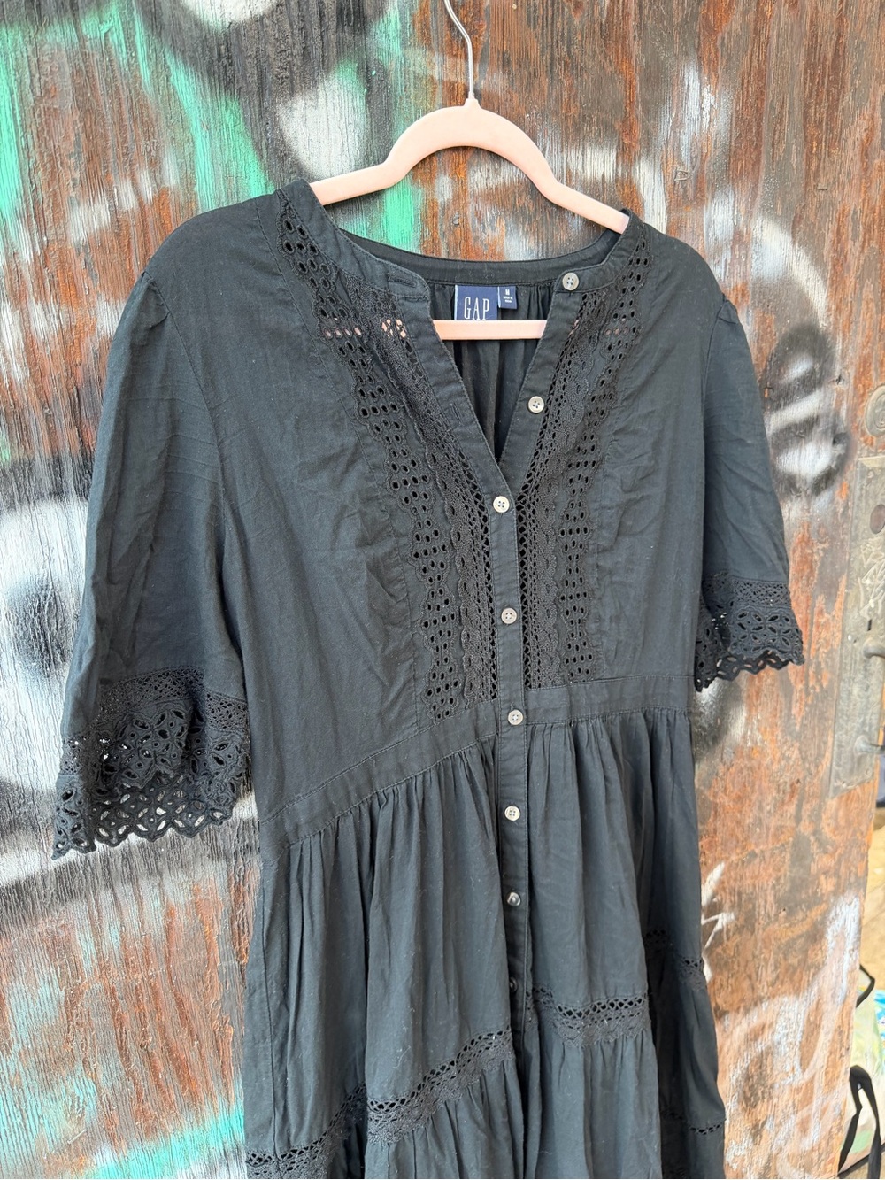 GAP Black Eyelet Button-Front Midi Dress - Picture 4 of 7